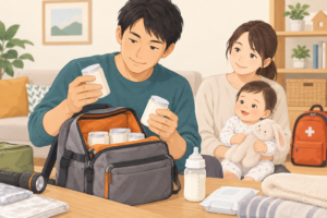 液体ミルクと清潔な授乳用品を準備するイメージ（AI生成イメージ）
