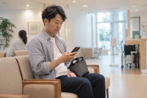 産院の面会に向かう父親（AI生成イメージ）