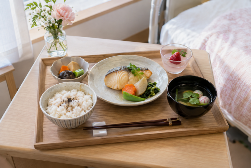 産後のお祝いをイメージした和食の食事膳（AI生成イメージ）